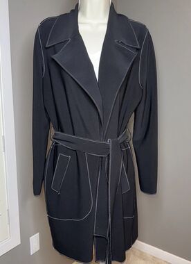 CHICO'S Travelers Contrast Trim Trench Coat NWT Black Chico's Sz 1 (10-12) $199